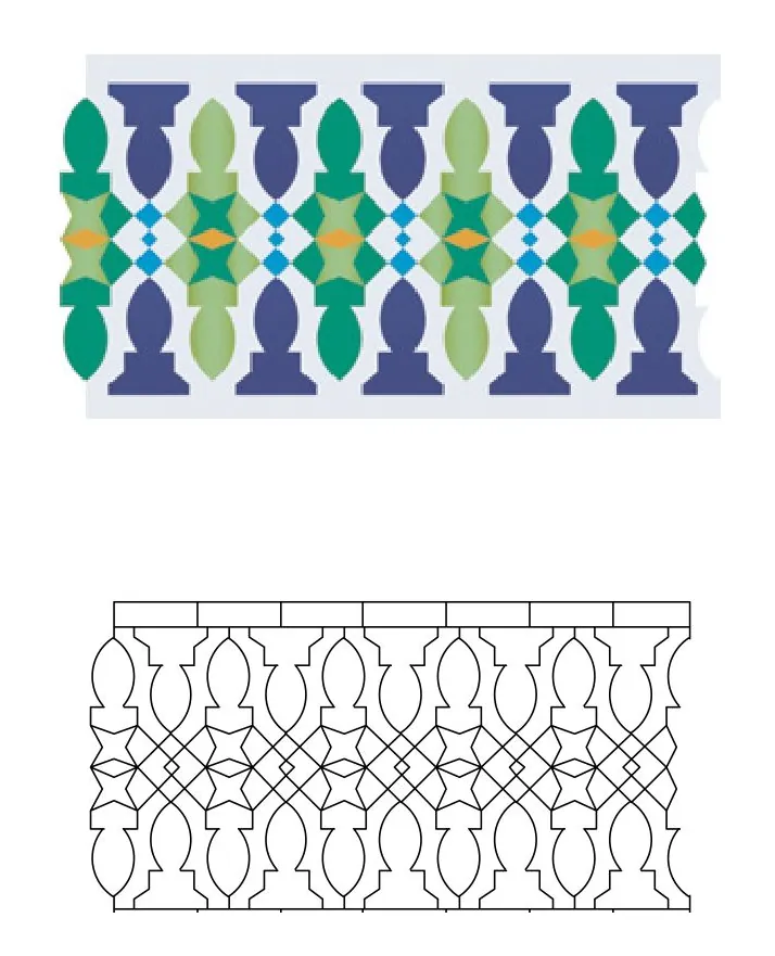 Bachire zellige pattern layout drawing with dimensions