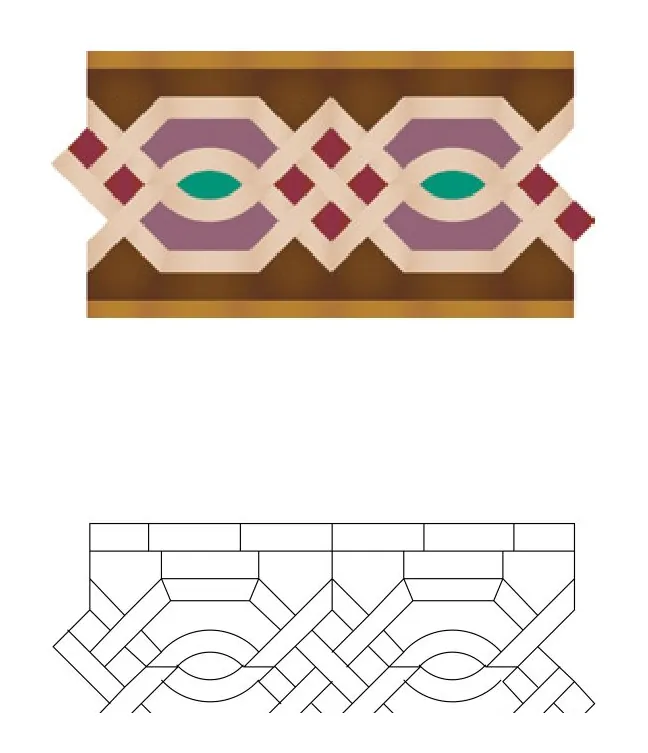 Bandire zellige pattern layout drawing with dimensions
