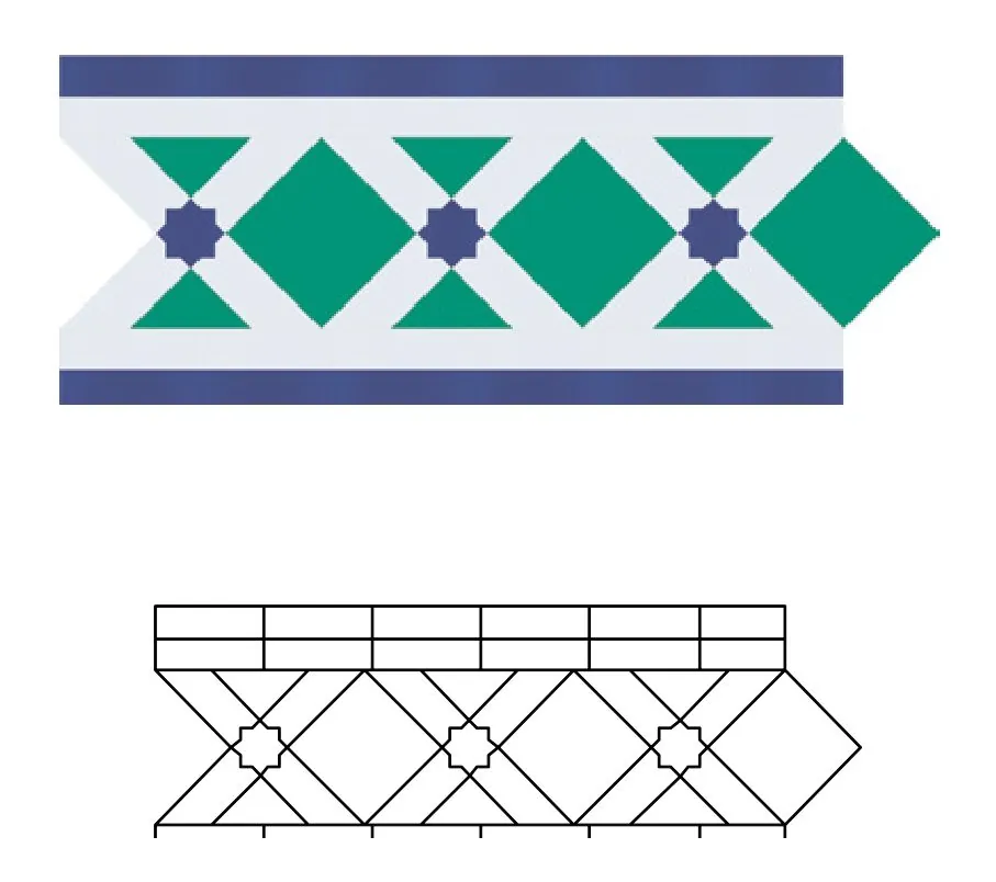 Berber zellige pattern layout drawing with dimensions