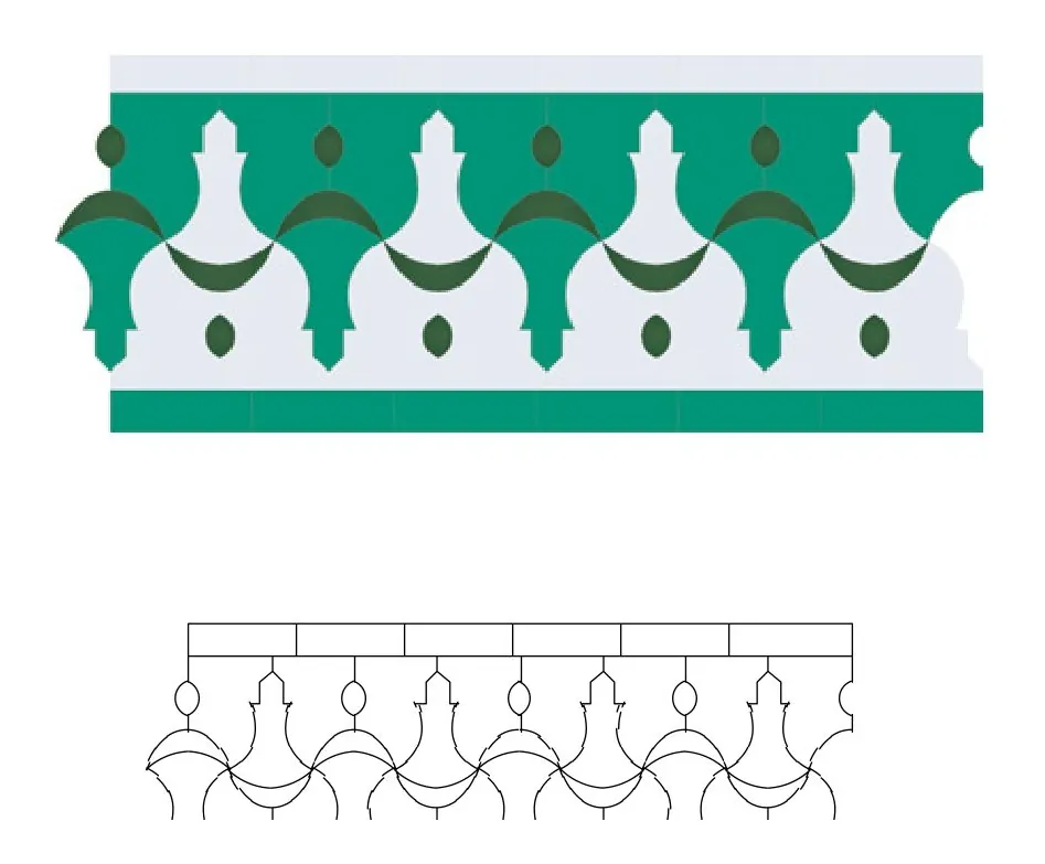 Hilal zellige pattern layout drawing with dimensions
