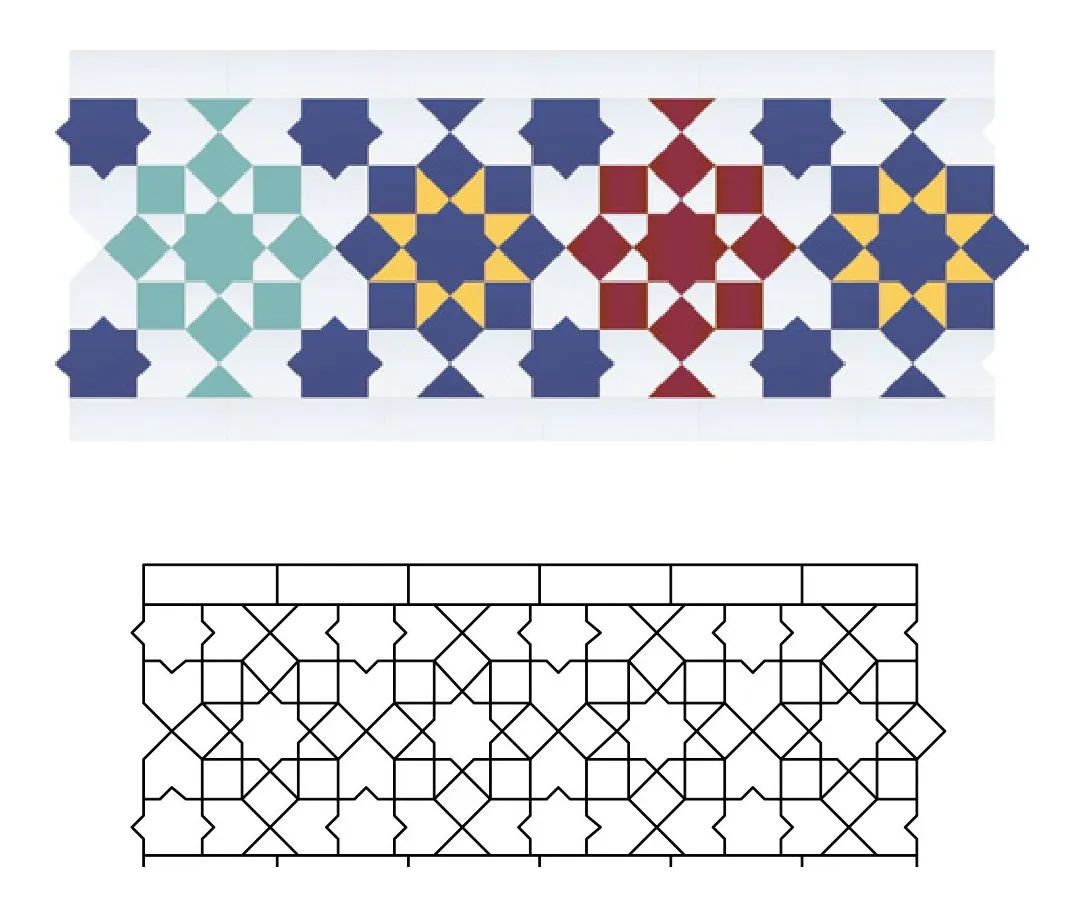 Yasma zellige pattern layout drawing with dimensions