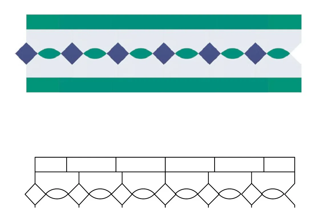 Zamora zellige pattern layout drawing with dimensions