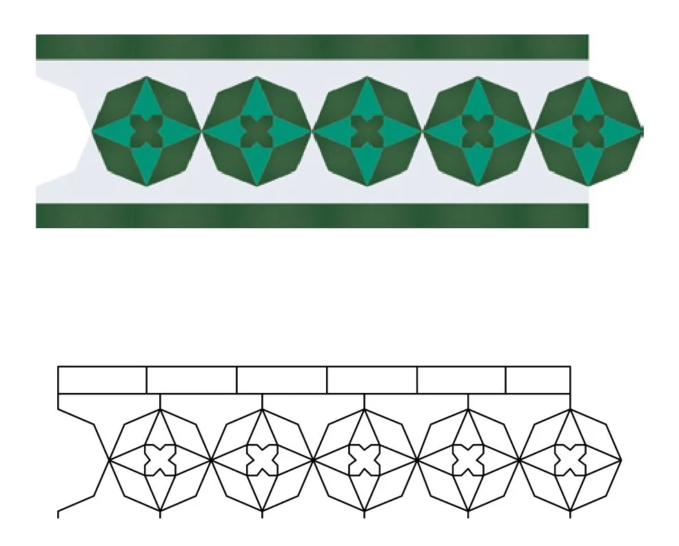 Zohra zellige pattern layout drawing with dimensions