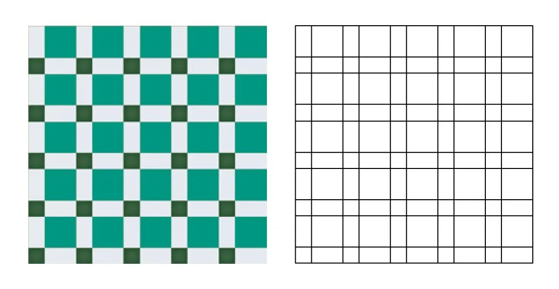 El Resida zellige pattern layout drawing with dimensions