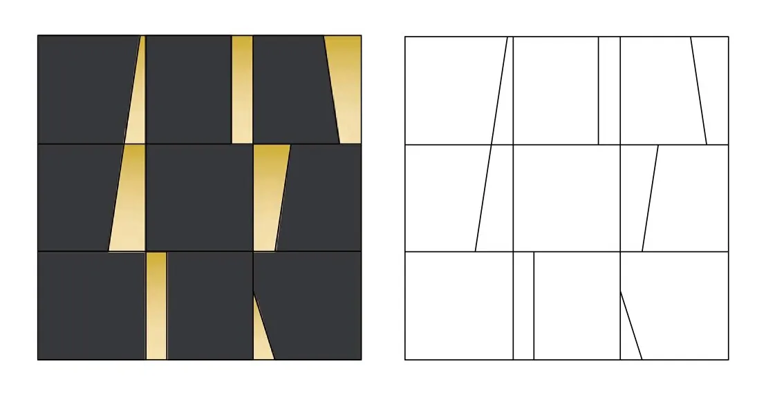 Gold Laidi B zellige pattern layout drawing with dimensions