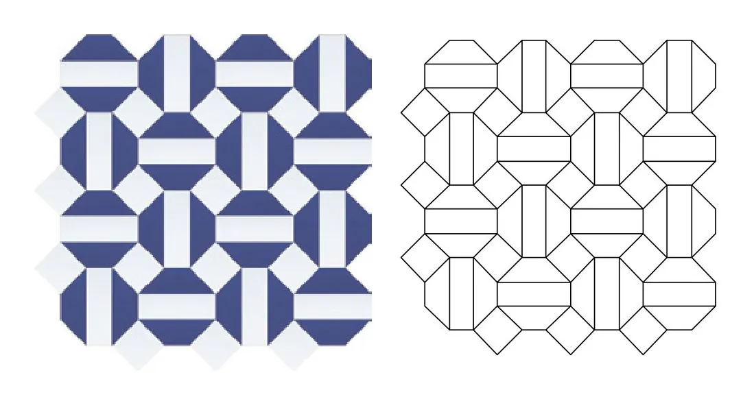 Itzan Bis zellige pattern layout drawing with dimensions