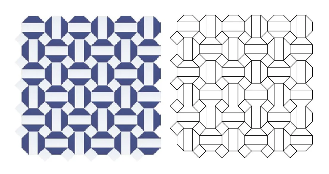 Itzan zellige pattern layout drawing with dimensions