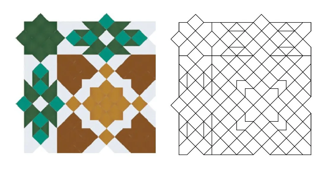 Jivas zellige pattern layout drawing with dimensions