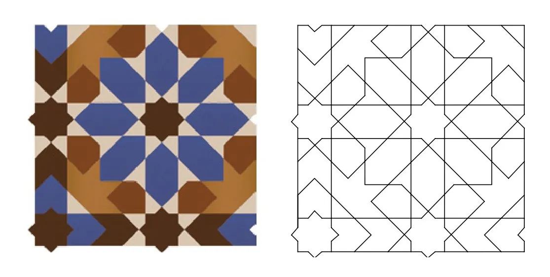 Kaser zellige pattern layout drawing with dimensions