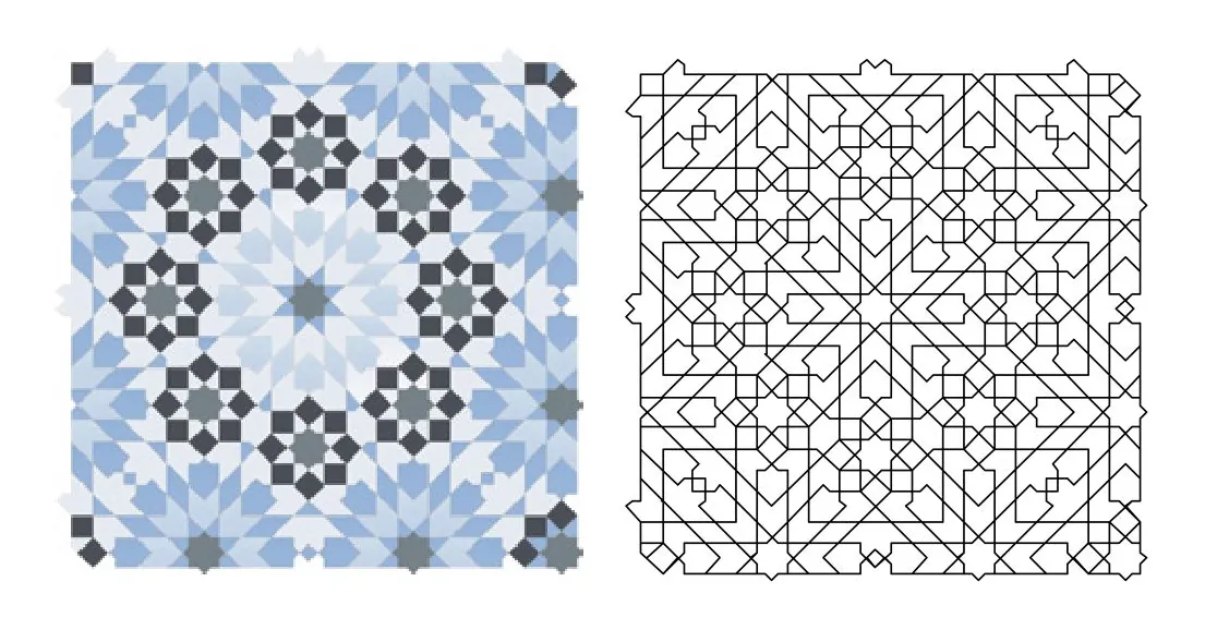 Marcife zellige pattern layout drawing with dimensions
