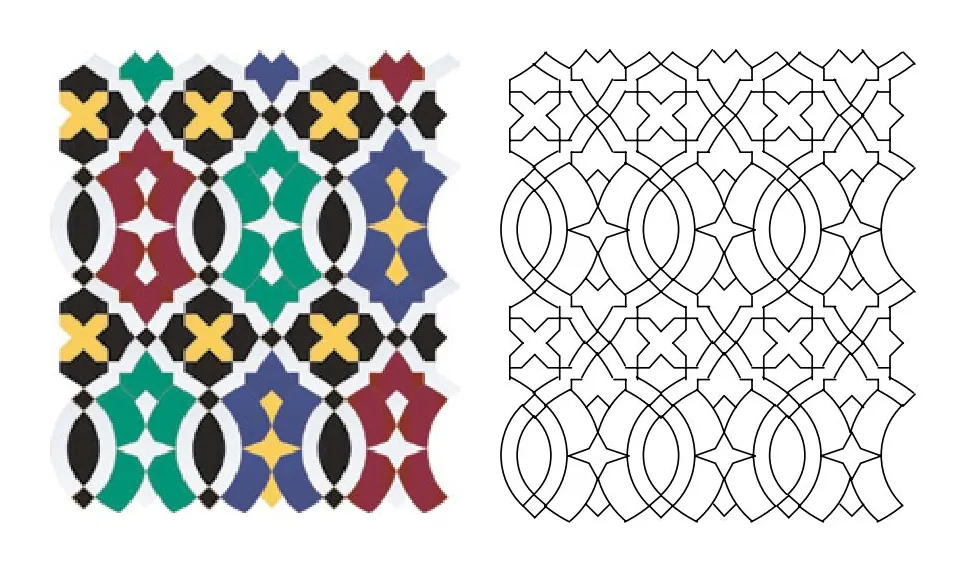 Salouane zellige pattern layout drawing with dimensions
