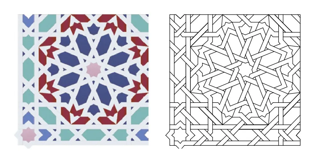 Tameza zellige pattern layout drawing with dimensions