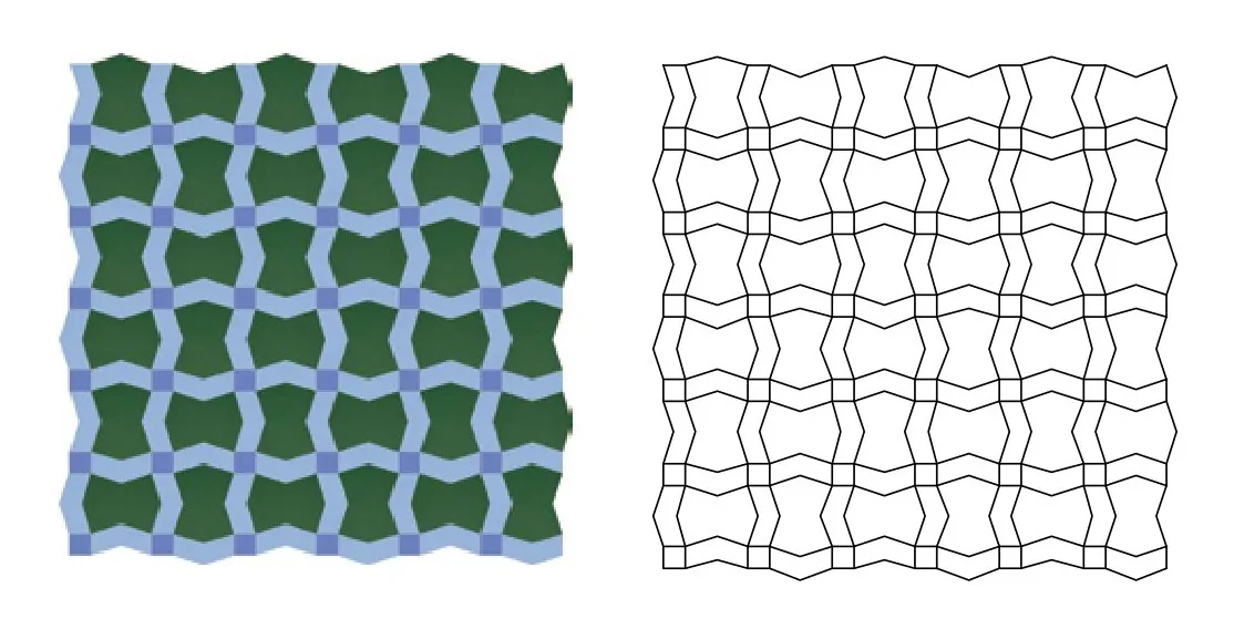 Tamrizet zellige pattern layout drawing with dimensions