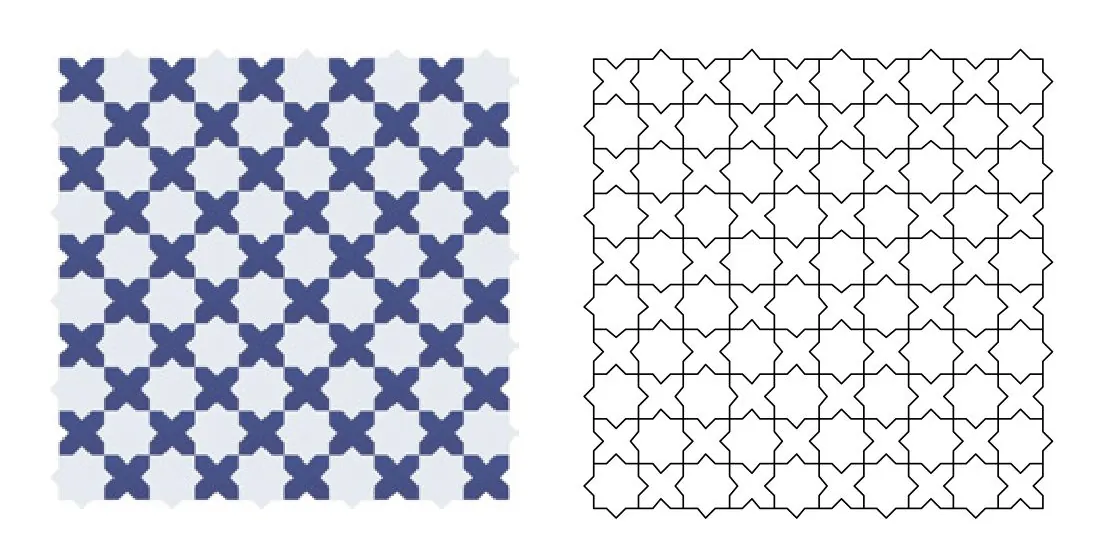 Tazi zellige pattern layout drawing with dimensions