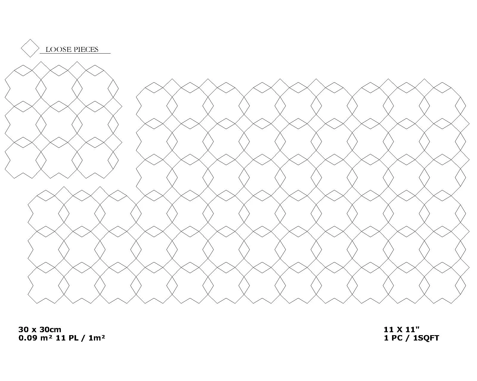 Amgala zellige pattern layout drawing with dimensions