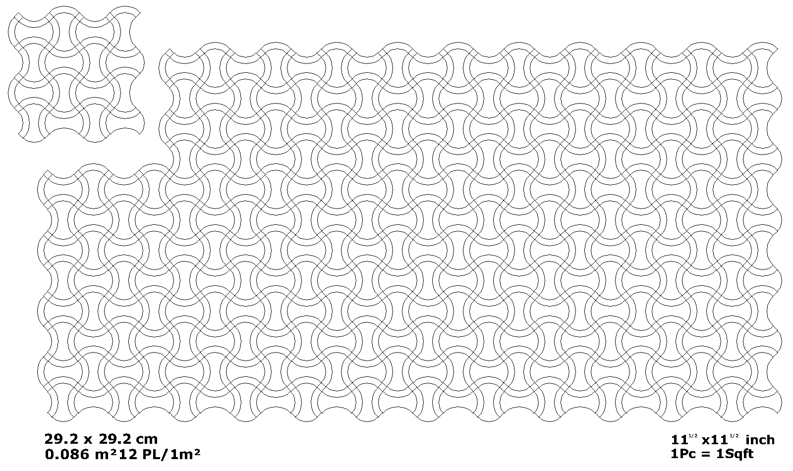 Amidar zellige pattern layout drawing with dimensions