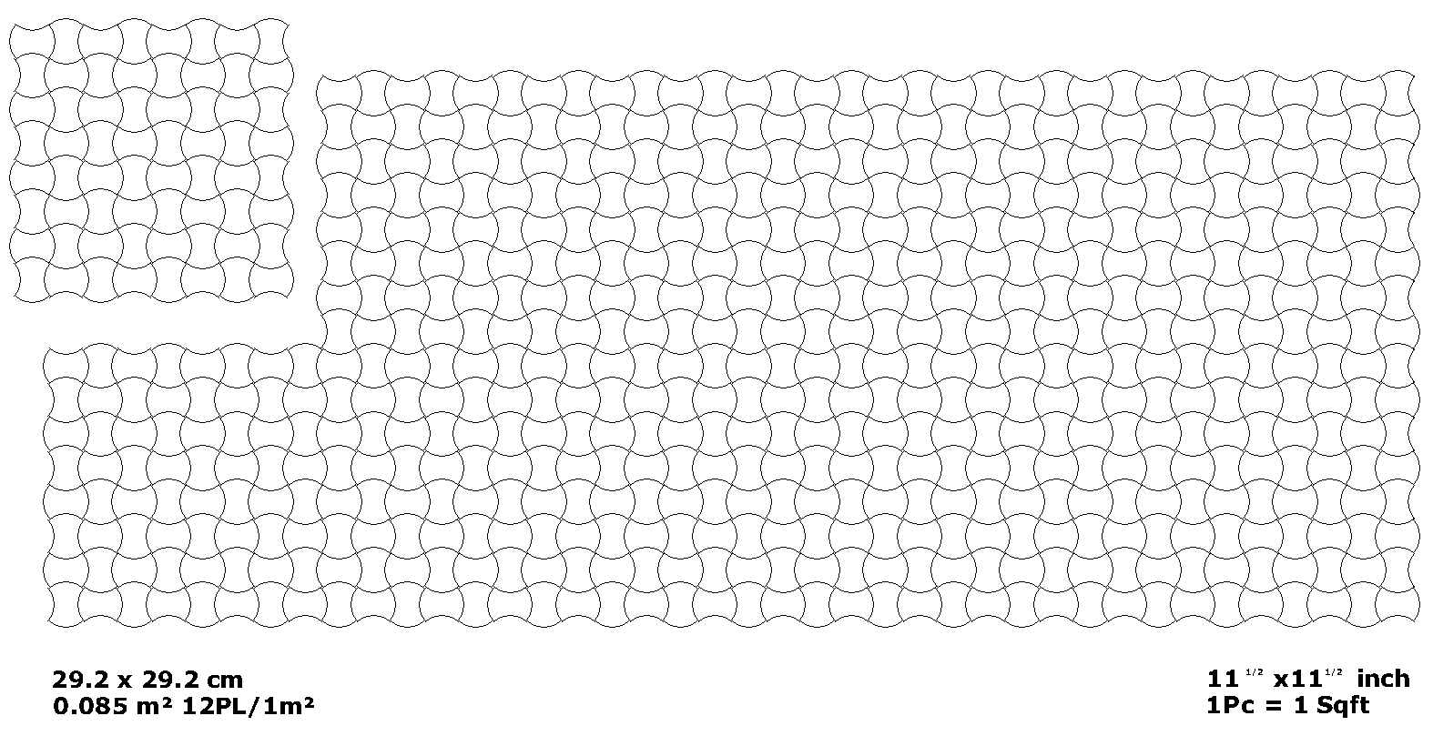 Azilaal zellige pattern layout drawing with dimensions
