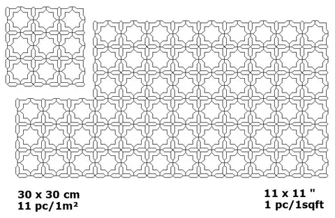 Azul zellige pattern layout drawing with dimensions
