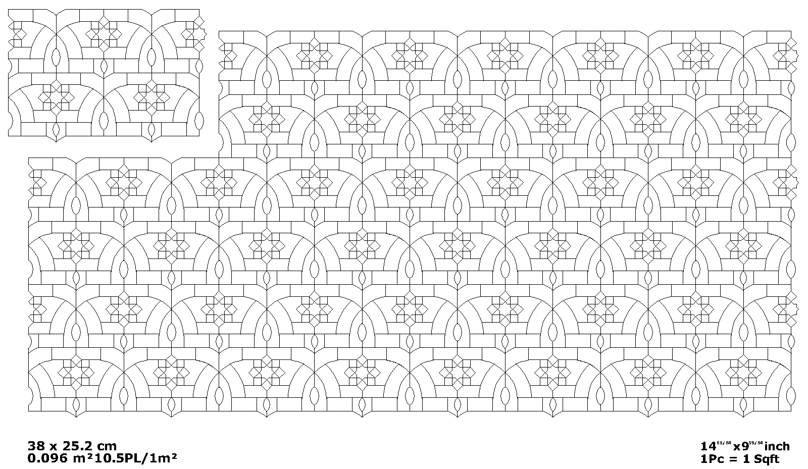 Bassma zellige pattern layout drawing with dimensions