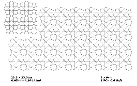 Fez zellige pattern layout drawing with dimensions