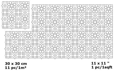 Haliya zellige pattern layout drawing with dimensions